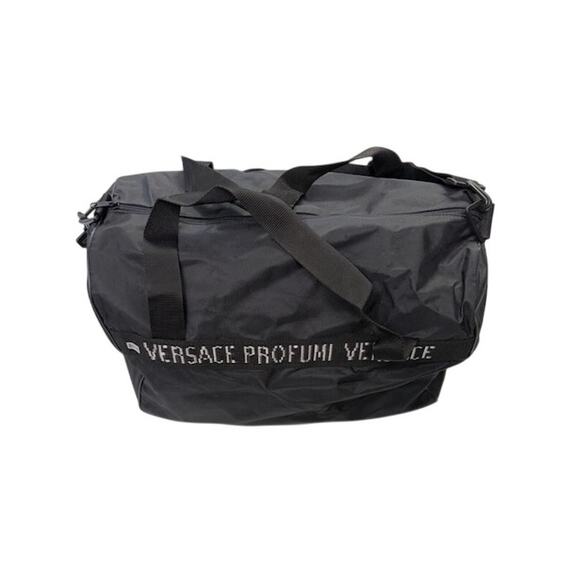Versace Profumi Faux Leather Duffle Backpack Weekender Travel Bag Black